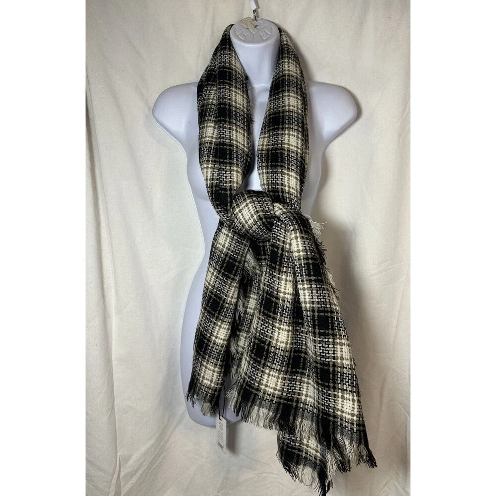 Treasure & Bond Ivory Boyfriend Check Scarf - Oversized Plaid Wrap NWT